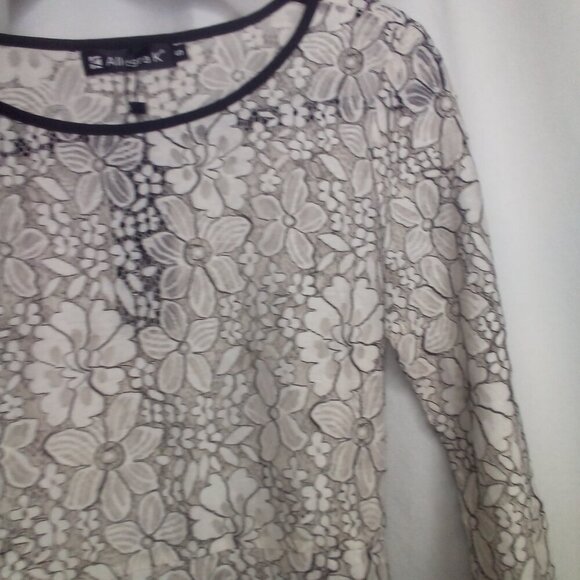 Allegra K Blouse S Long Sleeve Sheer Lace Floral White Black - Picture 8 of 16